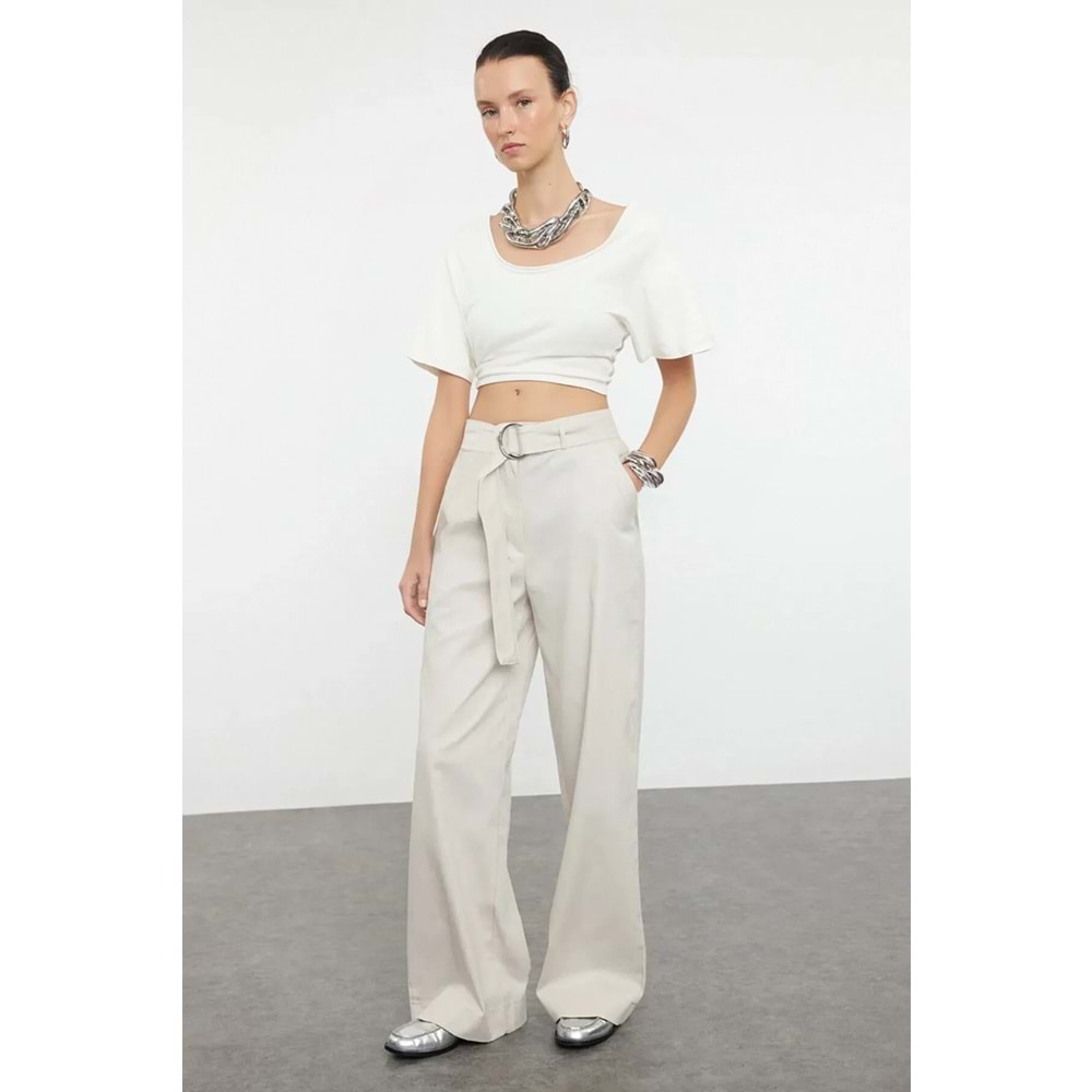 Trendyolmilla Taş Wide Leg/Geniş Paça Dokuma Pantolon