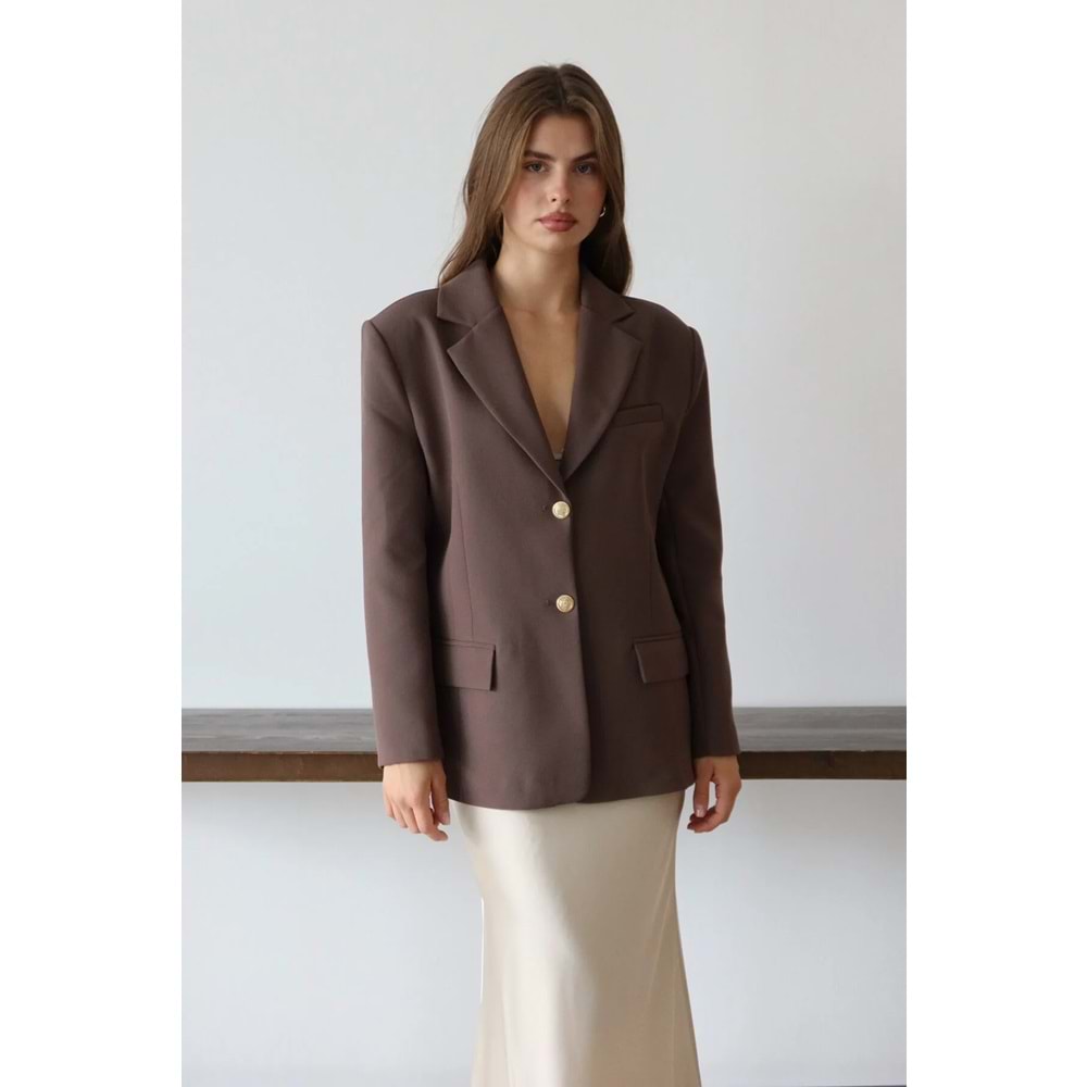 Kahverengi Normal/Regular Kalıp Dokuma Blazer Ceket