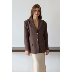 Kahverengi Normal/Regular Kalıp Dokuma Blazer Ceket