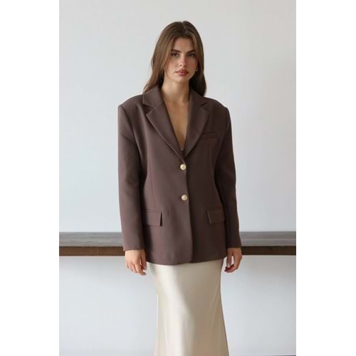 Kahverengi Normal/Regular Kalıp Dokuma Blazer Ceket