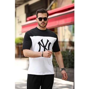 Miron Siyah Beyaz Nakış Ve Baskı Detaylı Oversize Kısa Kollu Tişört