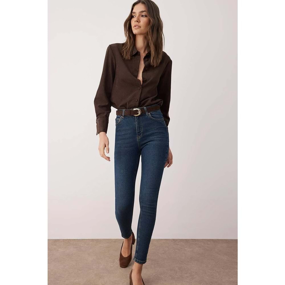 Trendyolmilla Lacivert Vücudu Saran Yüksek Bel Ekstra Esnek Skinny Jean