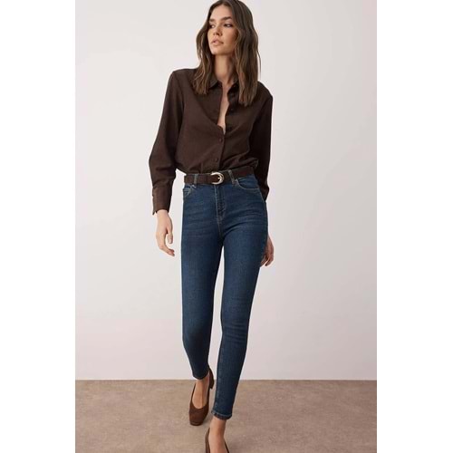 Trendyolmilla Lacivert Vücudu Saran Yüksek Bel Ekstra Esnek Skinny Jean