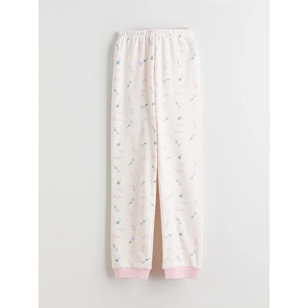 Kids Ekru Beli Lastikli Kız Çocuk Pijama Alt