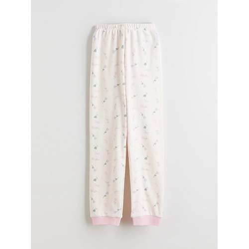 Kids Ekru Beli Lastikli Kız Çocuk Pijama Alt