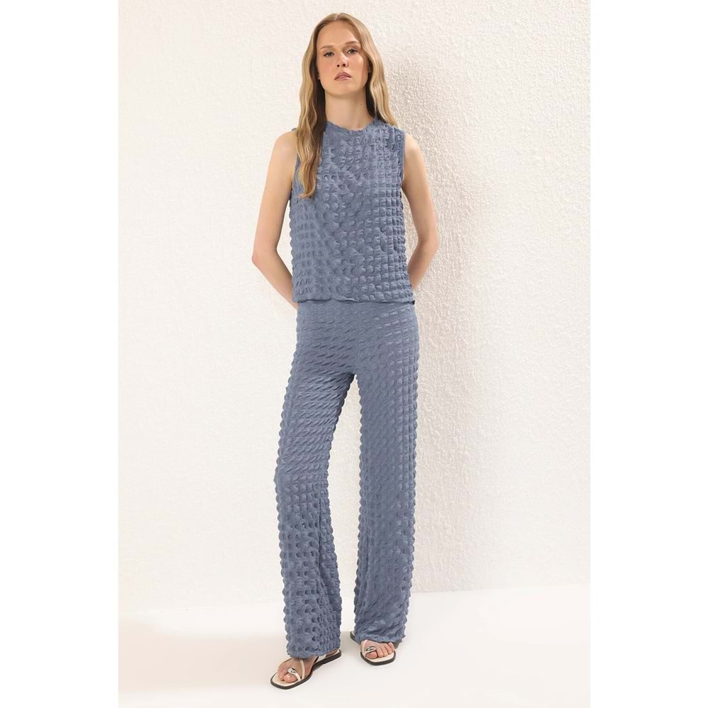 Trendyolmilla Indigo Dokulu Bluz-Pantolon Örme Alt-Üst Takım