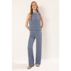 Trendyolmilla Indigo Dokulu Bluz-Pantolon Örme Alt-Üst Takım