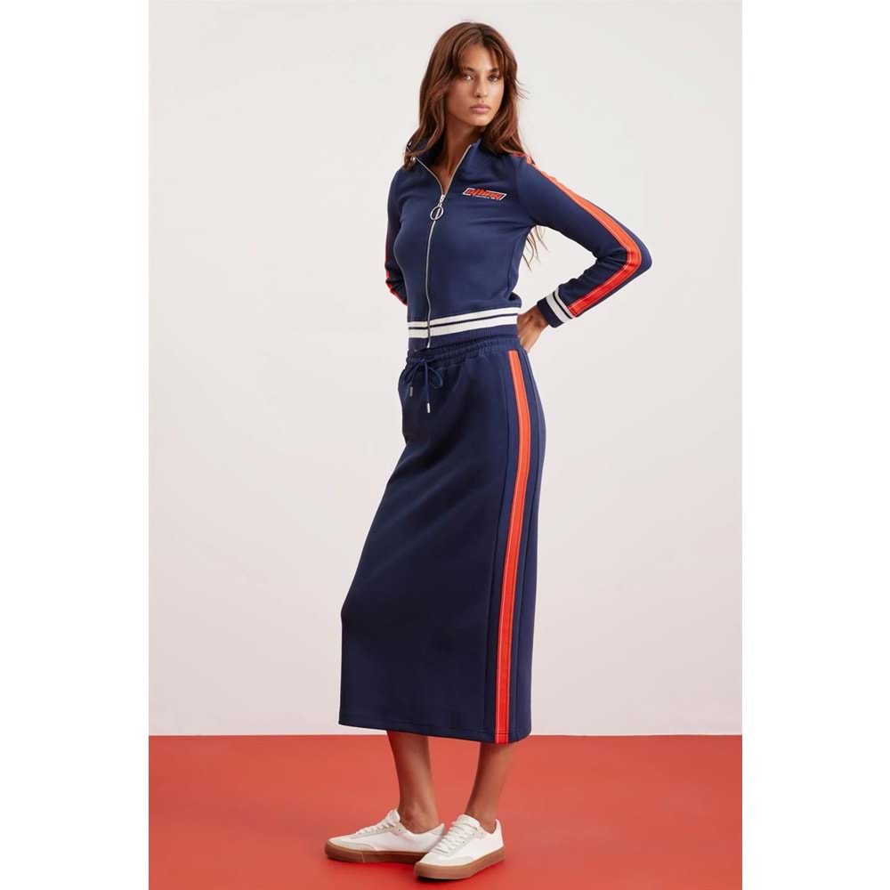 GRIMELANGE ODETTE Slim Lacivert Tekli Etek