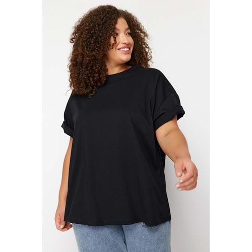 Siyah Bisiklet Yaka Sırt Baskılı %100 Pamuk Örme T-Shirt