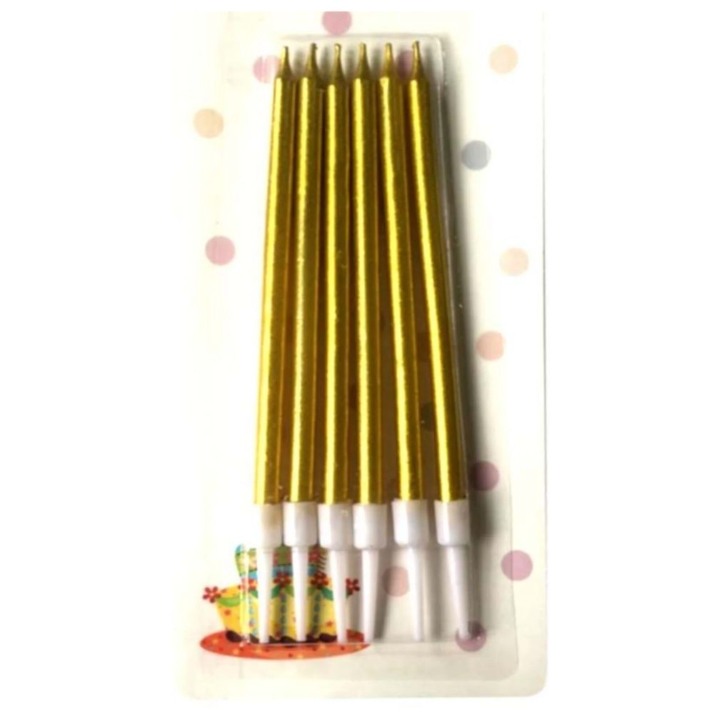 Pasta Mumu 6'lı Ince Mum 13 Cm Altın Renk