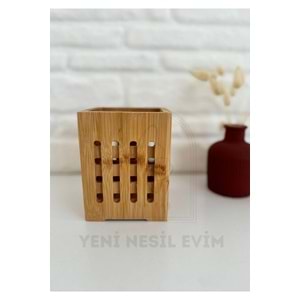 Ahşap Bambu Kare Organizer Kaşıklık Kalemlik Çok Amaçlı Düzenleyici 9*12 Cm
