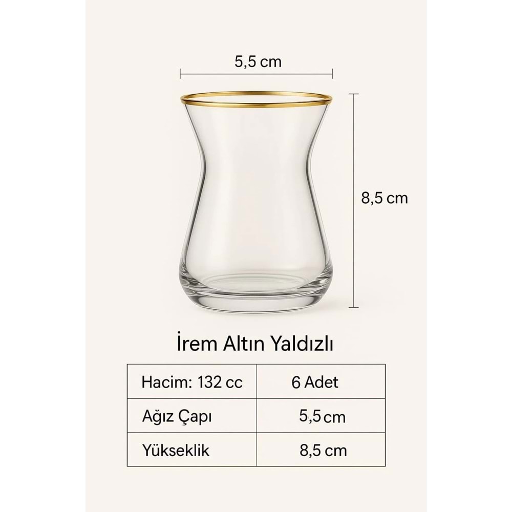 Çay Bardağı Parlak Altın Yaldızlı 6 Adet