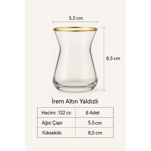 Çay Bardağı Parlak Altın Yaldızlı 6 Adet
