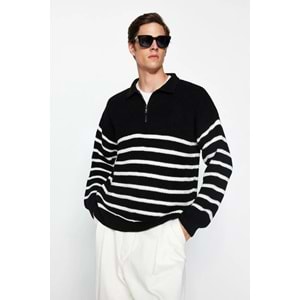 Trendyolmilla Man Siyah Oversize Geniş Kalıp Polo Yaka
