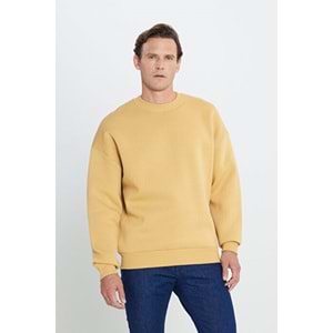 Altınyıldız Oversize Bol Kesim İçi Polarlı 3 İplik Bisiklet Yaka Pamuklu Hardal Sweatshirt