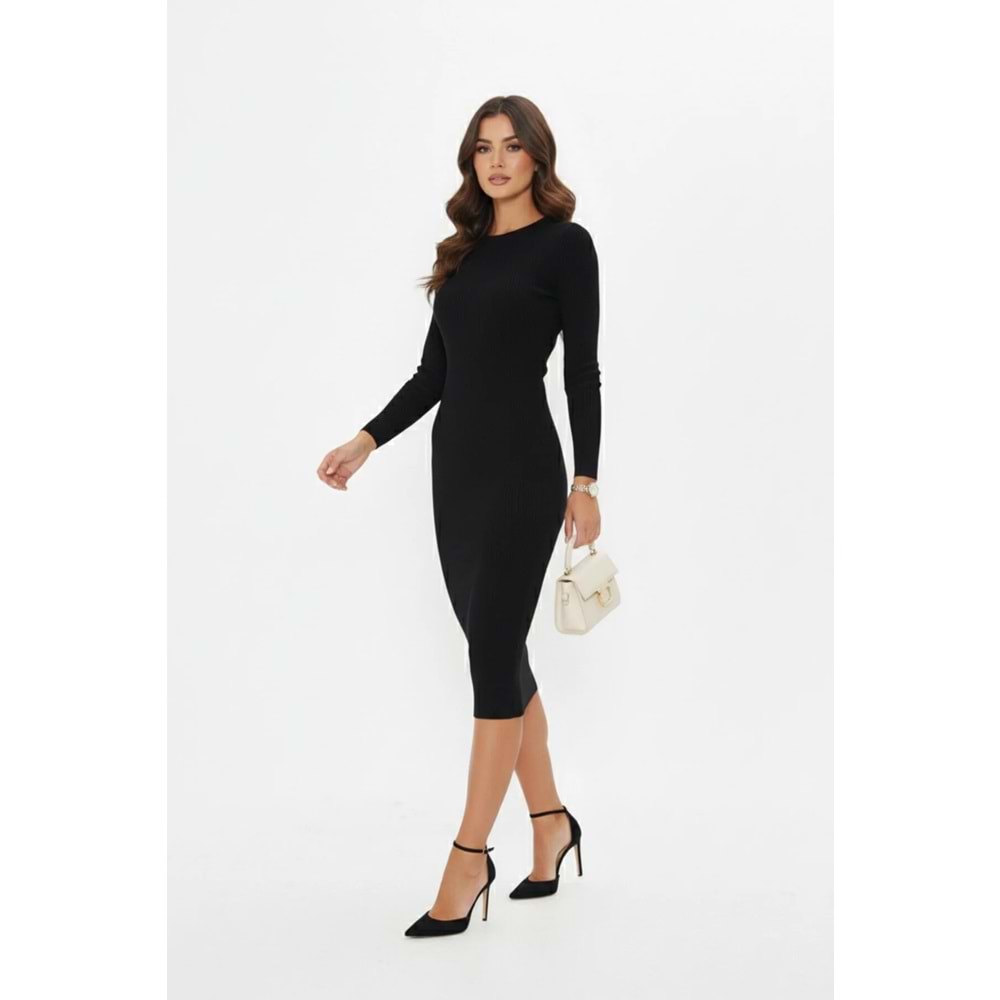 Yarım Boğazlı Bodycon Uzun Kollu Fitilli elbise