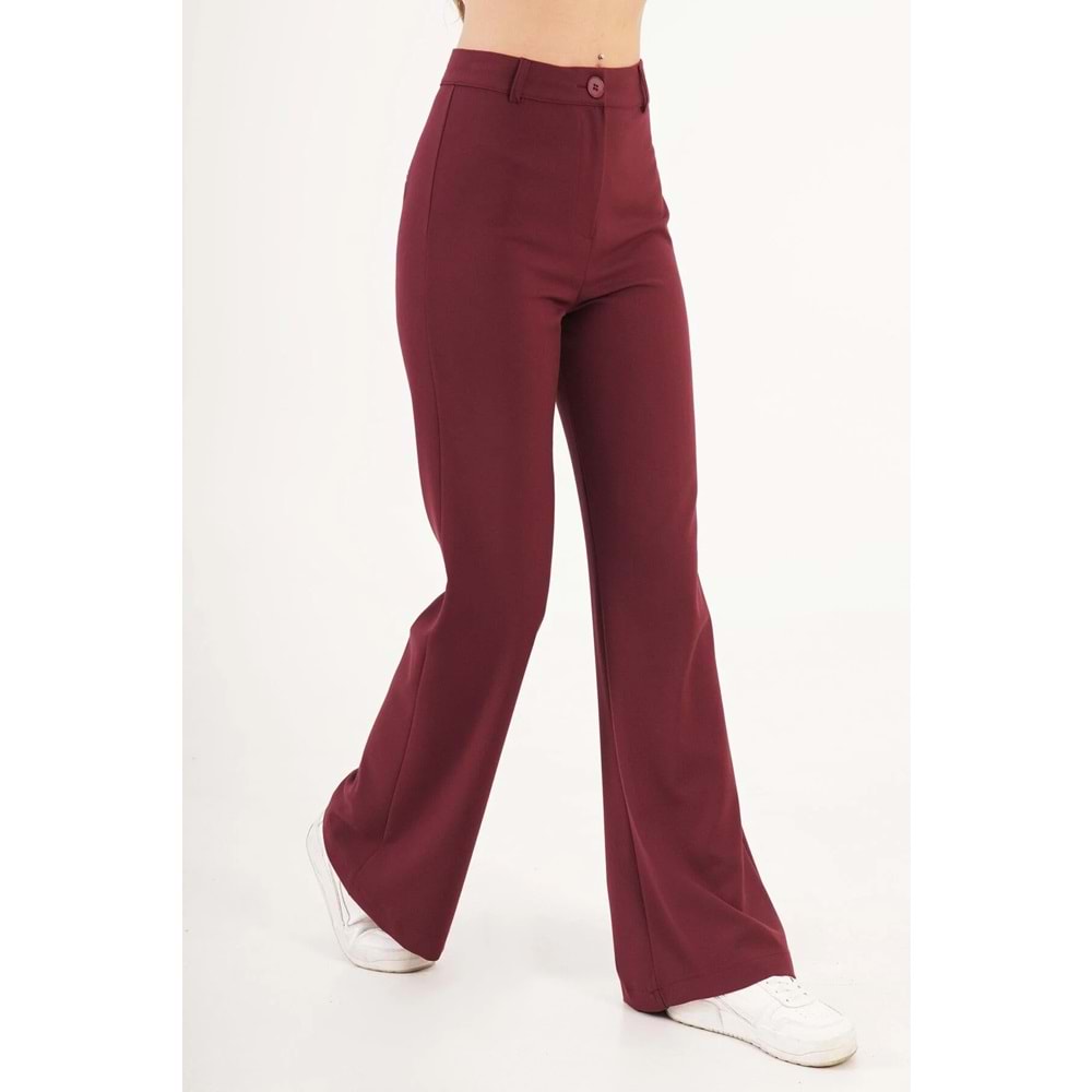 Yüksek Bel Flare Rahat Kesim Bordo Pantolon