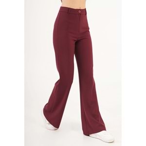 Yüksek Bel Flare Rahat Kesim Bordo Pantolon