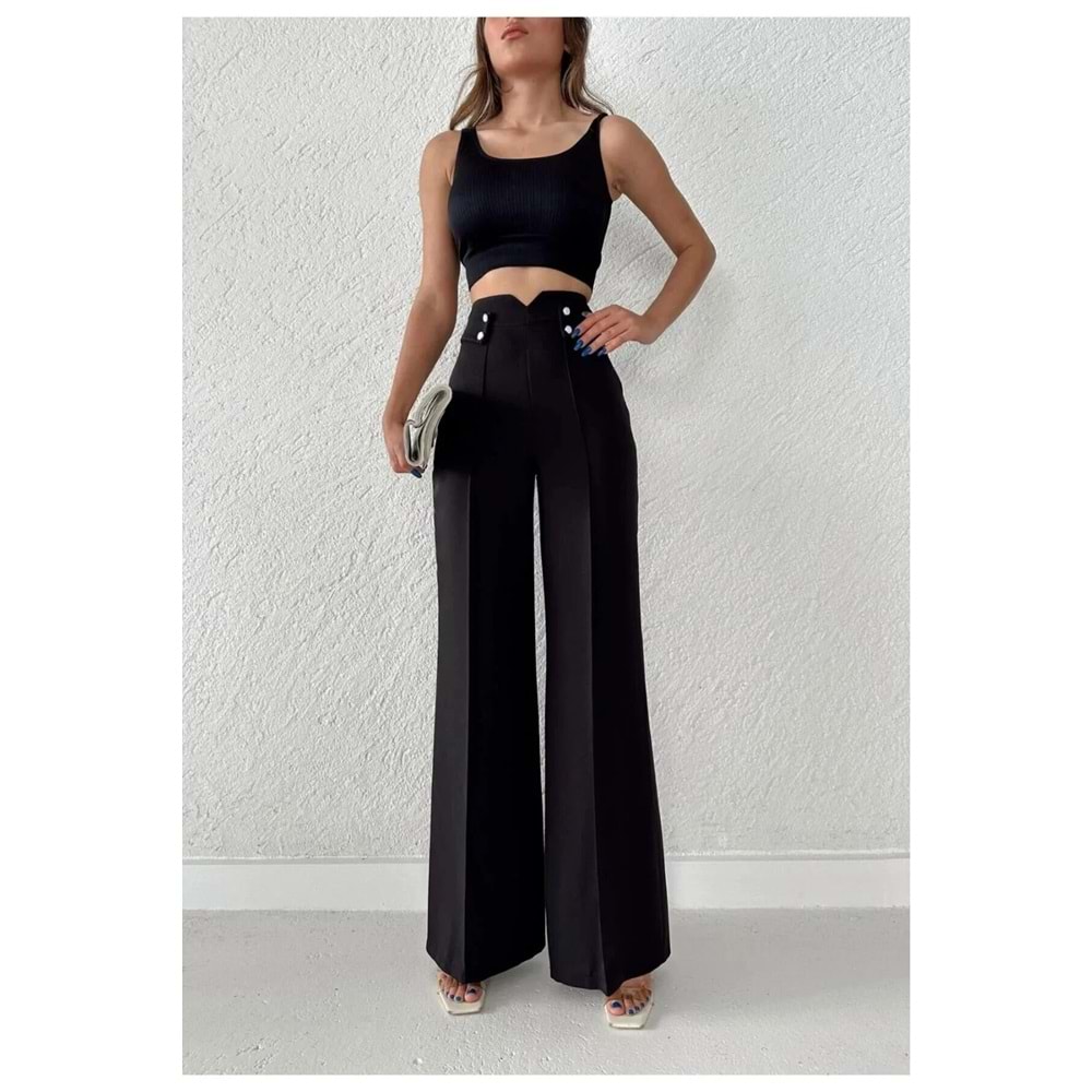Düğmeli Detay Slim Fit Kalip Pantolon