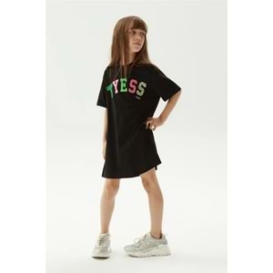 Tyess Kız Çocuk Siyah Oversize Tişört Elbise