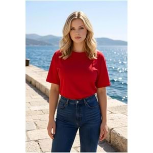 Unisex Bisiklet Yaka Oversize Pamuklu T-shirt