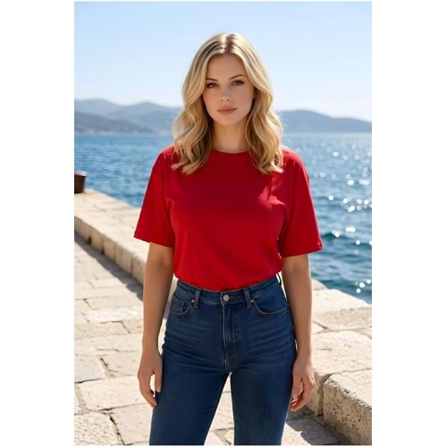 Unisex Bisiklet Yaka Oversize Pamuklu T-shirt