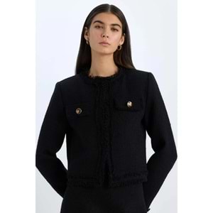 Defacto Crop Bisiklet Yaka Tweed Blazer Ceket