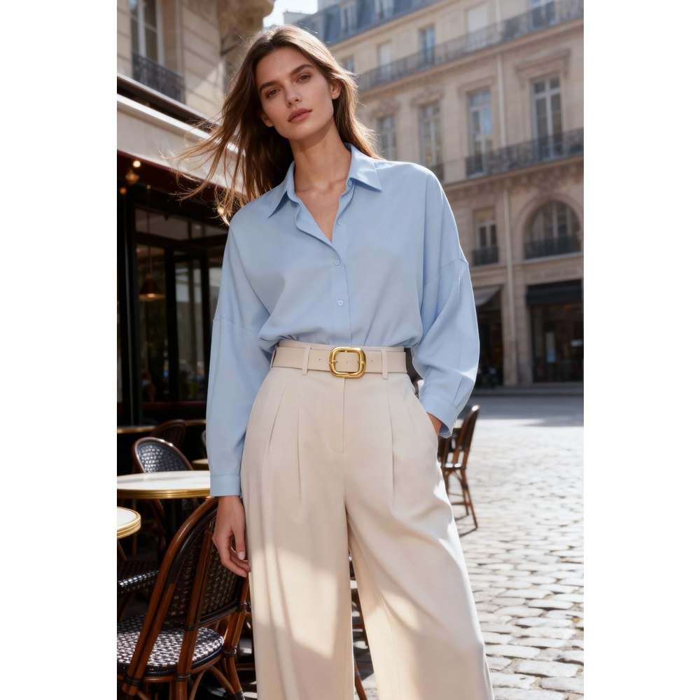 Trendyolmilla Açık Mavi Pamuklu Oversize Gömlek