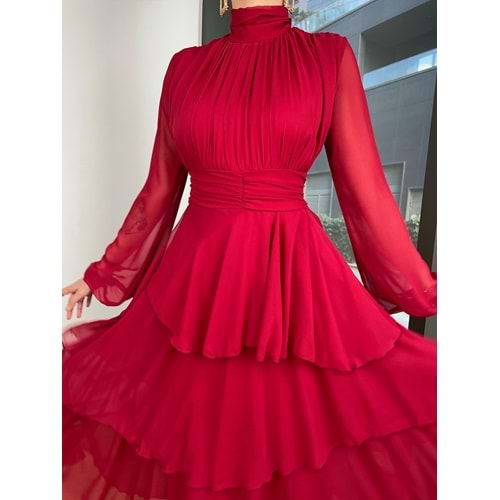 Beli Drape Detaylı Eteği Katlı Alicia Kadın Elbise