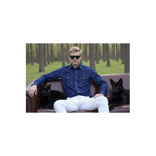 ENZİM JEANS Erkek %100 Pamuk Denim/Kot Rahat Gömlek- Ceket