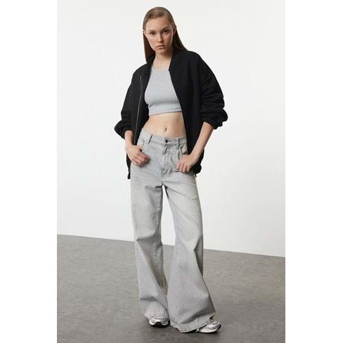 Siyah Fermuarlı Örme Sweatshirt