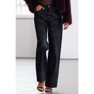 Trendyolmilla Leopar Varak Baskılı Yüksek Bel Wide Leg Jeans