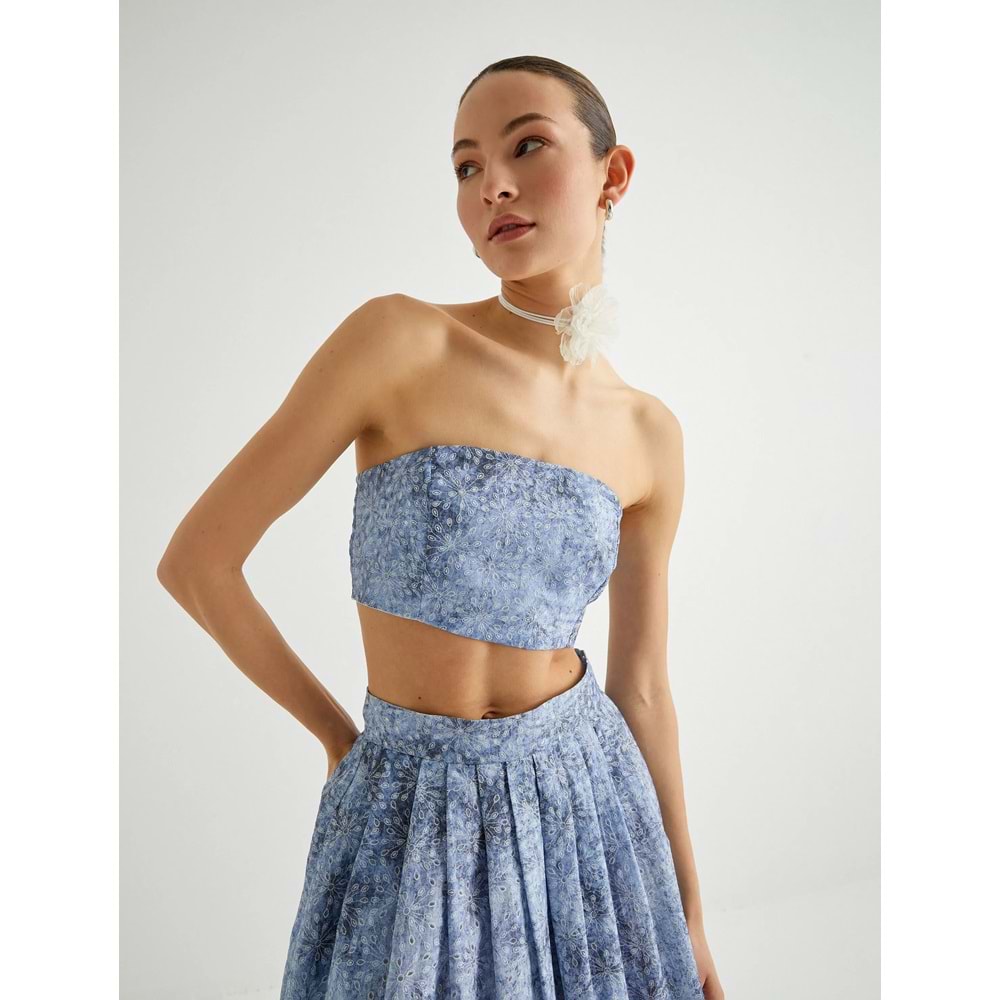 Koton Crop Straplez Büstiyer Çiçekli Fistolu Slim Fit