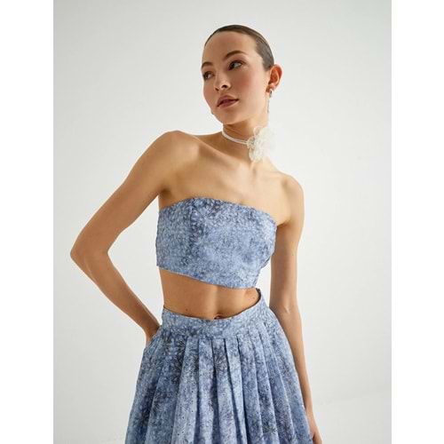 Koton Crop Straplez Büstiyer Çiçekli Fistolu Slim Fit