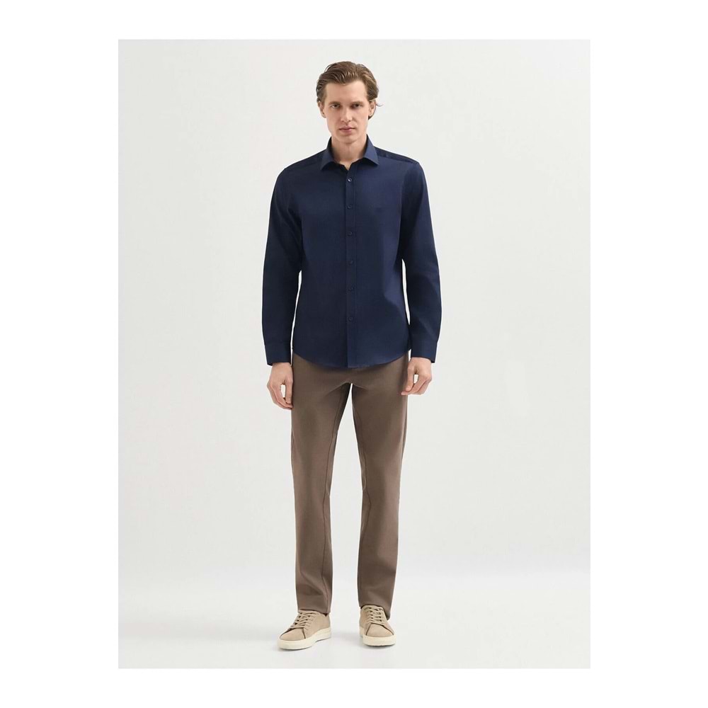 Karaca Lacivert Saten %100 Pamuk Slim Fit Gömlek