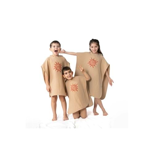 4 Katlı Nakışlı Müslin Panço - Kum Beji