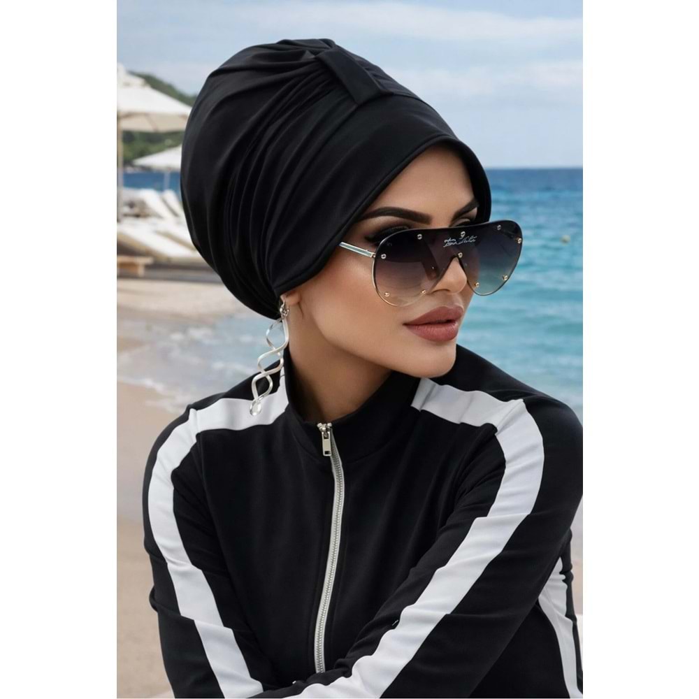 Tesettür Siyah Deniz Şapkası