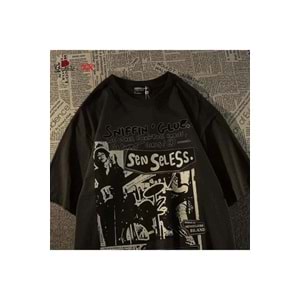 Grunge Desenli Siyah Renkli Harajuku Unisex Oversize T-shirt