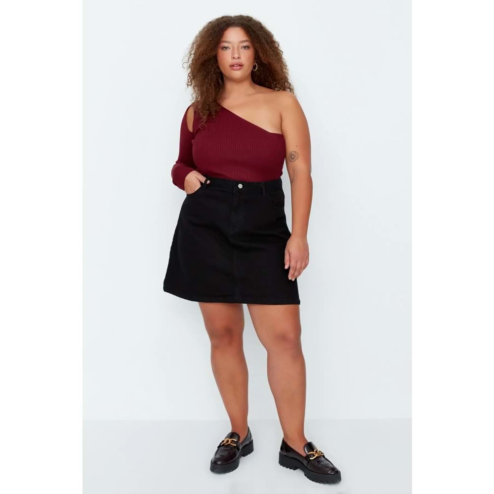 Trendyolmilla Curve Siyah Yüksek Bel %100 Pamuk A Shape Denim Etek