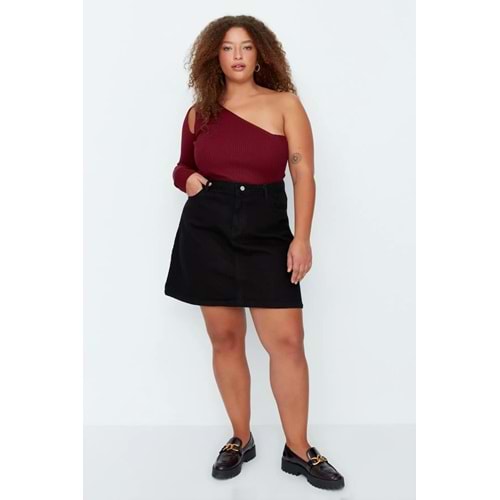 Trendyolmilla Curve Siyah Yüksek Bel %100 Pamuk A Shape Denim Etek