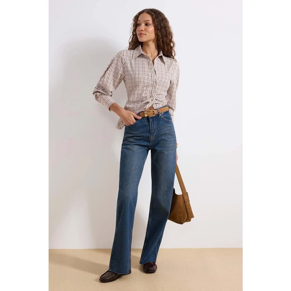 Yüksek Bel Straight %100 Pamuk Non-Stretch Jeans