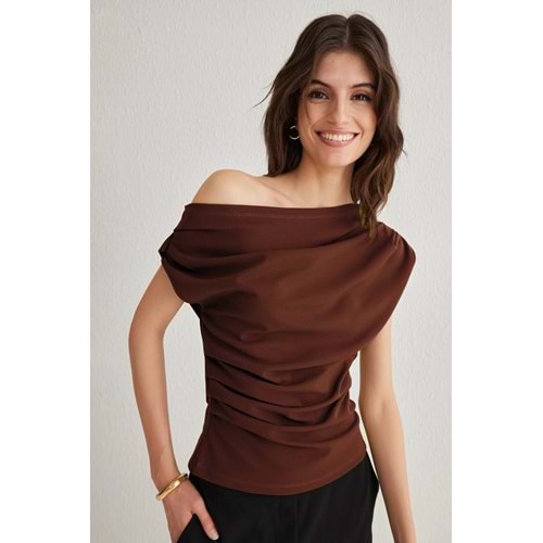 Trendyolmilla Drape Detaylı Dökümlü Asimetrik Yaka Örme Blu