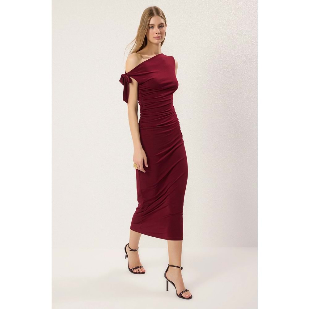 Bordo Fitted/Vücuda Oturan Örme Maxi Esnek Kalem Elbise