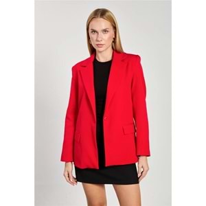 Kadın Tek Düğmeli Blazer Ceket - Kırmızı