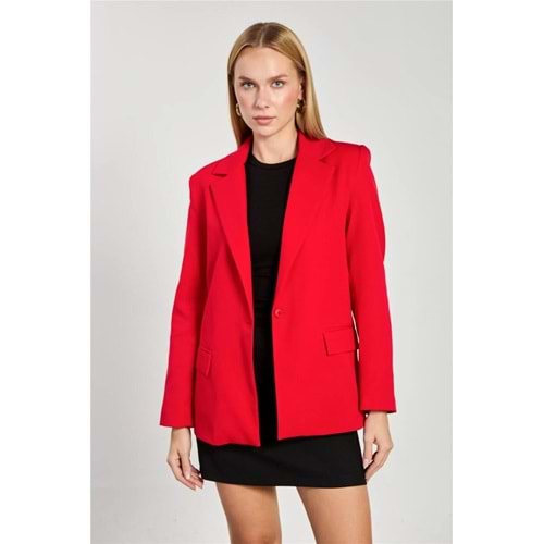 Kadın Tek Düğmeli Blazer Ceket - Kırmızı
