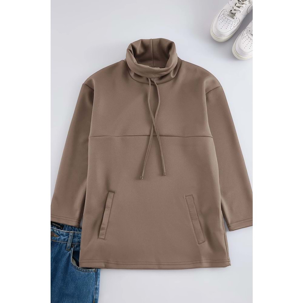 Trendyolmilla Modest Gri Balıkçı Yaka Örme Scuba Sweatshirt