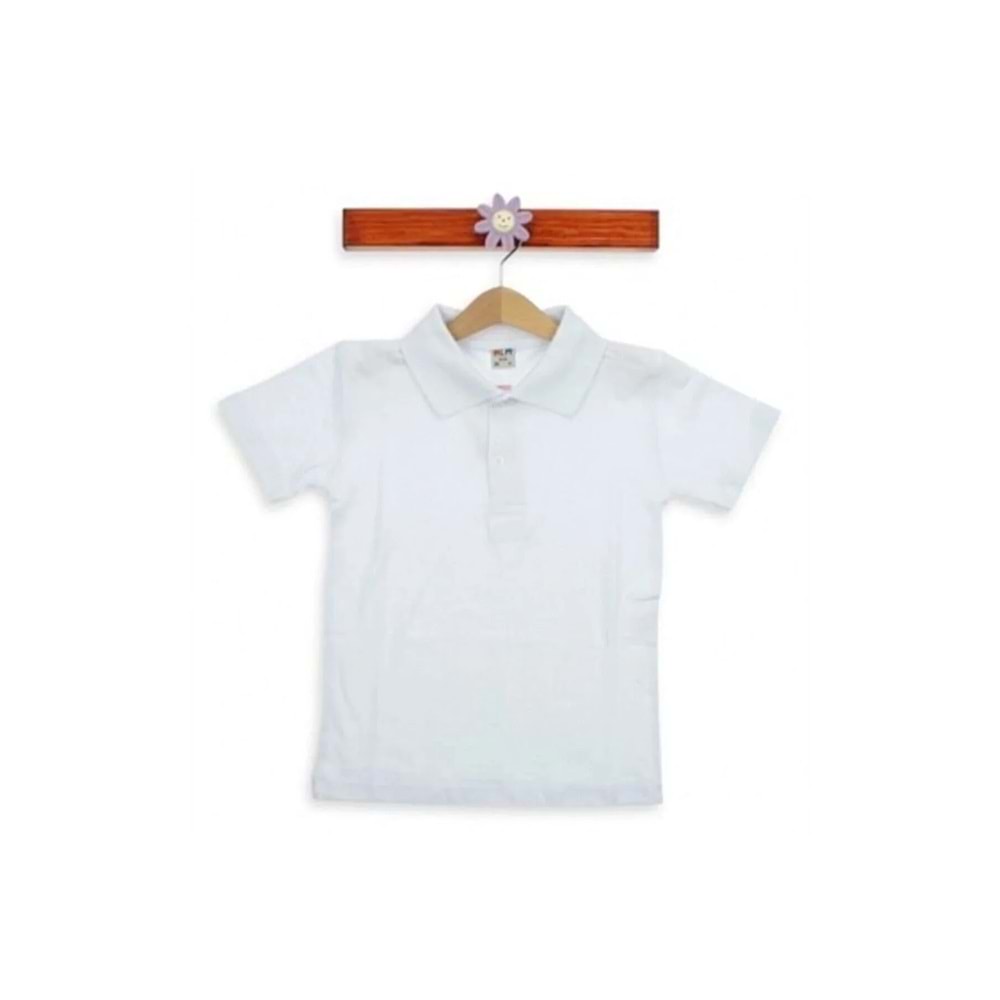Çocuk Beyaz Polo Yaka Okul Penye T-shirt