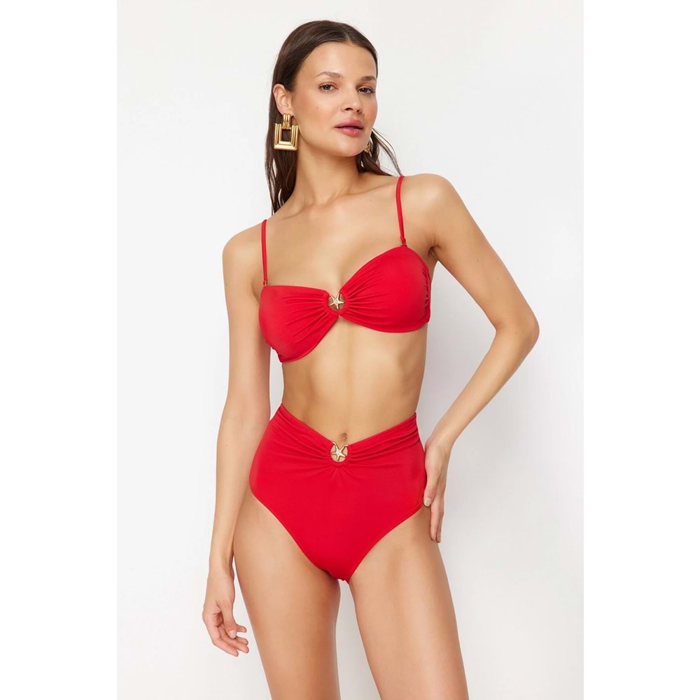 Kırmızı Aksesuarlı Regular Yüksek Bel Bikini Altı