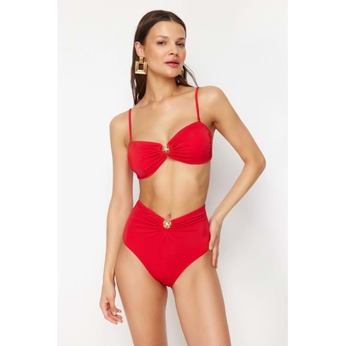 Kırmızı Aksesuarlı Regular Yüksek Bel Bikini Altı