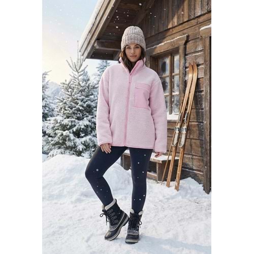 Trendyolmilla Açık Pembe Kalın Polar Fermuarlı Dik Yaka Cepli Örme Sweatshirt